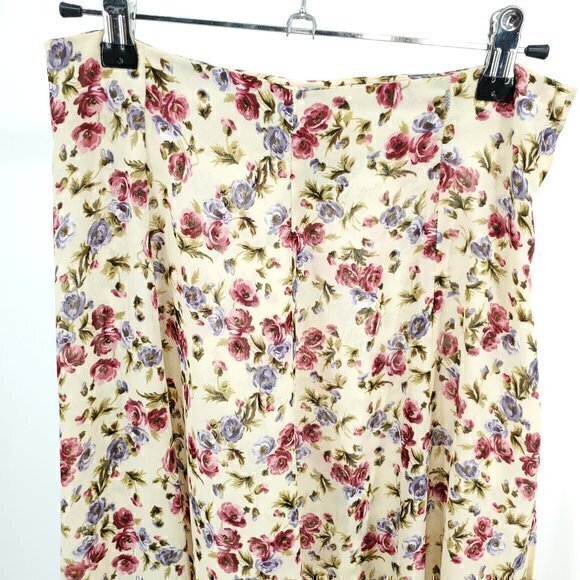 VTG 90s All Over Floral Print Midi Skirt S (Tag size 9) Yellow - Picture 7 of 16